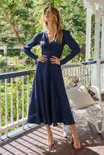 Load image into Gallery viewer, Azalia Navy V Neck Long Sleeve Evening Dress