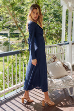 Load image into Gallery viewer, Azalia Navy V Neck Long Sleeve Evening Dress