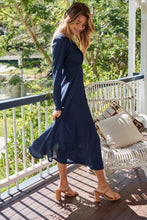Load image into Gallery viewer, Azalia Navy V Neck Long Sleeve Evening Dress