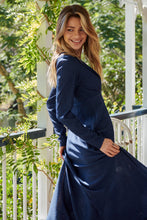 Load image into Gallery viewer, Azalia Navy V Neck Long Sleeve Evening Dress