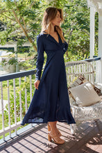 Load image into Gallery viewer, Azalia Navy V Neck Long Sleeve Evening Dress