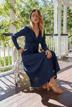 Load image into Gallery viewer, Azalia Navy V Neck Long Sleeve Evening Dress