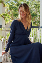 Load image into Gallery viewer, Azalia Navy V Neck Long Sleeve Evening Dress