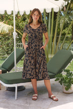 Load image into Gallery viewer, Carina Button Front Navy/Tan Geo Print Summer MIDI Dress