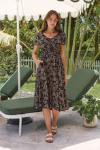 Load image into Gallery viewer, Carina Button Front Navy/Tan Geo Print Summer MIDI Dress