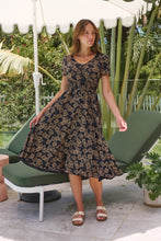 Load image into Gallery viewer, Carina Button Front Navy/Tan Geo Print Summer MIDI Dress