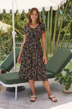 Load image into Gallery viewer, Carina Button Front Navy/Tan Geo Print Summer MIDI Dress