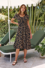 Load image into Gallery viewer, Carina Button Front Navy/Tan Geo Print Summer MIDI Dress