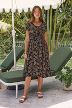 Load image into Gallery viewer, Carina Button Front Navy/Tan Geo Print Summer MIDI Dress