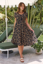 Load image into Gallery viewer, Carina Button Front Navy/Tan Geo Print Summer MIDI Dress