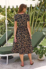 Load image into Gallery viewer, Carina Button Front Navy/Tan Geo Print Summer MIDI Dress