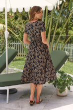 Load image into Gallery viewer, Carina Button Front Navy/Tan Geo Print Summer MIDI Dress