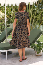 Load image into Gallery viewer, Carina Button Front Navy/Tan Geo Print Summer MIDI Dress