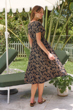 Load image into Gallery viewer, Carina Button Front Navy/Tan Geo Print Summer MIDI Dress