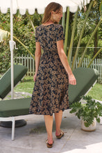 Load image into Gallery viewer, Carina Button Front Navy/Tan Geo Print Summer MIDI Dress