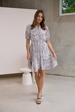 Load image into Gallery viewer, Hadley White/Black Abstract Print Frill Smock Dress