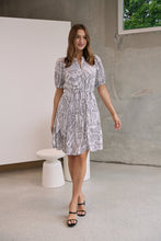 Load image into Gallery viewer, Hadley White/Black Abstract Print Frill Smock Dress