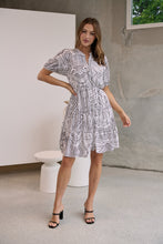 Load image into Gallery viewer, Hadley White/Black Abstract Print Frill Smock Dress
