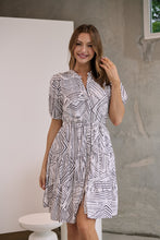 Load image into Gallery viewer, Hadley White/Black Abstract Print Frill Smock Dress