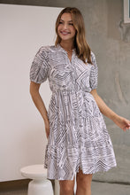 Load image into Gallery viewer, Hadley White/Black Abstract Print Frill Smock Dress
