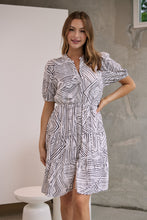 Load image into Gallery viewer, Hadley White/Black Abstract Print Frill Smock Dress