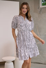 Load image into Gallery viewer, Hadley White/Black Abstract Print Frill Smock Dress