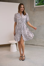 Load image into Gallery viewer, Hadley White/Black Abstract Print Frill Smock Dress