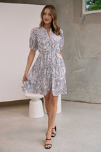 Load image into Gallery viewer, Hadley White/Black Abstract Print Frill Smock Dress