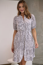 Load image into Gallery viewer, Hadley White/Black Abstract Print Frill Smock Dress