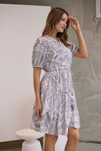 Load image into Gallery viewer, Hadley White/Black Abstract Print Frill Smock Dress