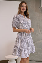 Load image into Gallery viewer, Hadley White/Black Abstract Print Frill Smock Dress