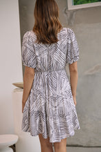 Load image into Gallery viewer, Hadley White/Black Abstract Print Frill Smock Dress