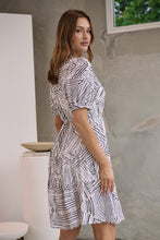 Load image into Gallery viewer, Hadley White/Black Abstract Print Frill Smock Dress