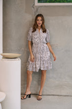 Load image into Gallery viewer, Hadley White/Black Abstract Print Frill Smock Dress