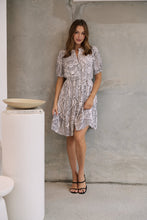 Load image into Gallery viewer, Hadley White/Black Abstract Print Frill Smock Dress