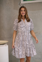 Load image into Gallery viewer, Hadley White/Black Abstract Print Frill Smock Dress
