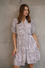 Load image into Gallery viewer, Hadley White/Black Abstract Print Frill Smock Dress