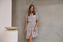 Load image into Gallery viewer, Hadley White/Black Abstract Print Frill Smock Dress