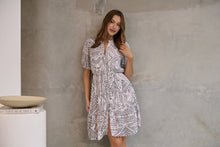 Load image into Gallery viewer, Hadley White/Black Abstract Print Frill Smock Dress