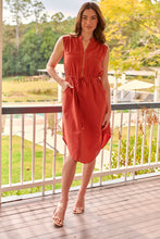 Load image into Gallery viewer, Alma Midi Rust Linen Look Zip Front Dress