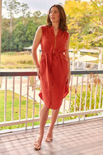Load image into Gallery viewer, Alma Midi Rust Linen Look Zip Front Dress