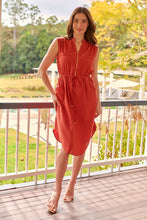 Load image into Gallery viewer, Alma Midi Rust Linen Look Zip Front Dress