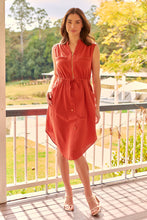 Load image into Gallery viewer, Alma Midi Rust Linen Look Zip Front Dress