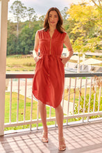 Load image into Gallery viewer, Alma Midi Rust Linen Look Zip Front Dress