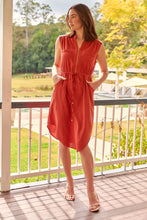 Load image into Gallery viewer, Alma Midi Rust Linen Look Zip Front Dress
