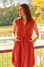 Load image into Gallery viewer, Alma Midi Rust Linen Look Zip Front Dress
