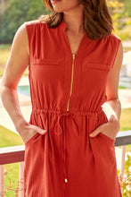 Load image into Gallery viewer, Alma Midi Rust Linen Look Zip Front Dress