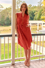 Load image into Gallery viewer, Alma Midi Rust Linen Look Zip Front Dress