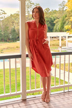 Load image into Gallery viewer, Alma Midi Rust Linen Look Zip Front Dress