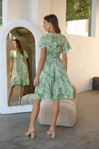 Carina Green Cream Nature Print Short Sleeve Dress